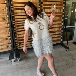 Queen of Sparkles WHITE FEATHER RING DRESS size XL